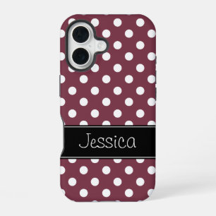 Preppy Bourgondië en witte stippen gepersonaliseer iPhone 16 Hoesje