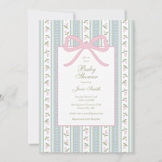 Preppy Bow Baby shower Uitnodiging | Floral (Voorkant)