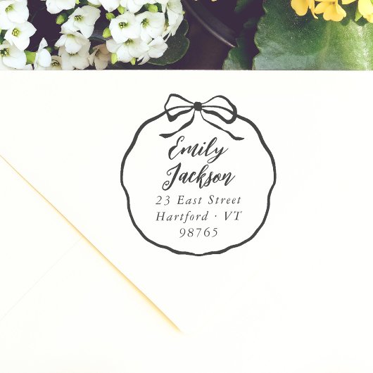 Preppy Bow Coquette Calligrafie Retouradres Zelfinktende Stempel
