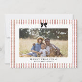 Preppy Bow Crimson Stripe Foto Feestdagenkaart (Voorkant)