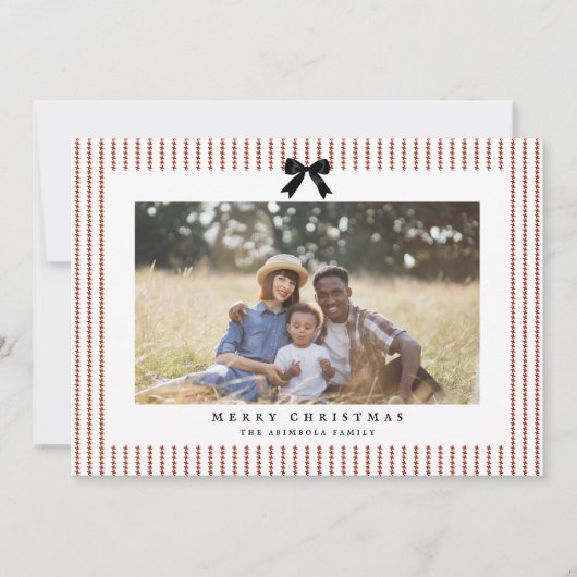 Preppy Bow Crimson Stripe Foto Feestdagenkaart (Voorkant)