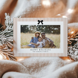 Preppy Bow Gingerbread Stripe Foto Feestdagenkaart