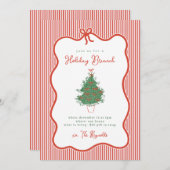Preppy Bow Holiday Brunch Party Invite Kaart (Voorkant / Achterkant)
