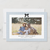 Preppy Bow Indigo Stripe Foto Feestdagenkaart (Voorkant)