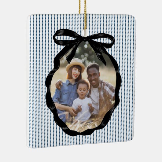 Preppy Bow Lijst Indigo Foto Keramisch Ornament (Rechts)