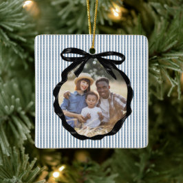 Preppy Bow Lijst Indigo Foto Keramisch Ornament