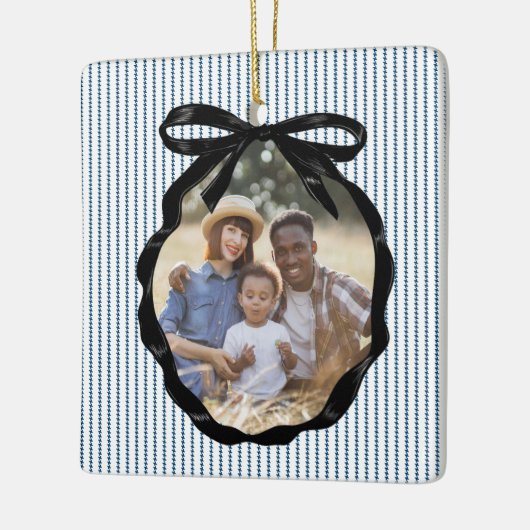 Preppy Bow Lijst Indigo Foto Keramisch Ornament (Links)