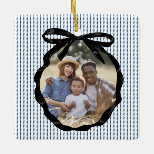 Preppy Bow Lijst Indigo Foto Keramisch Ornament (Voorkant)