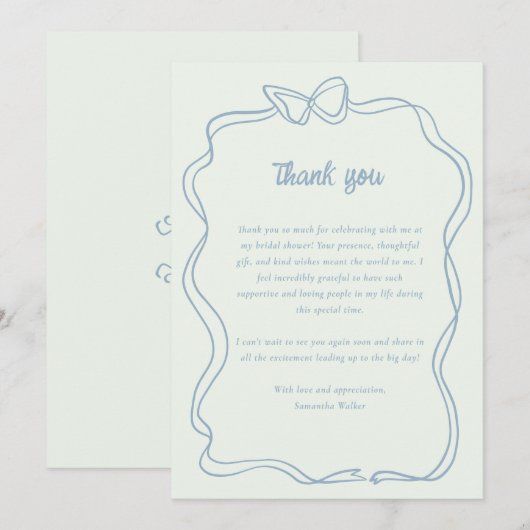 Preppy Bow Mint Groen Blauw Vrijgezellenfeest Bedankkaart (Voorkant / Achterkant)