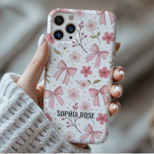 Preppy Bow Pattern Gepersonaliseerde naam iPhone C 16 Hoesje