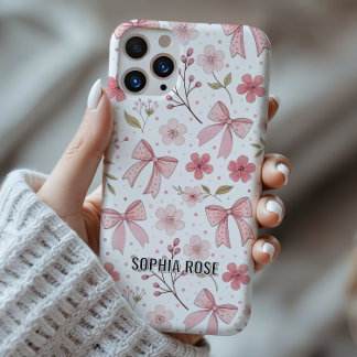 Preppy Bow Pattern Gepersonaliseerde naam iPhone C iPhone 16 Hoesje