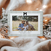 Preppy Bow Pine Stripe Foto Feestdagenkaart