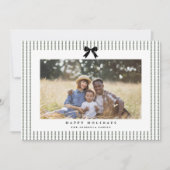 Preppy Bow Pine Stripe Foto Feestdagenkaart (Voorkant)