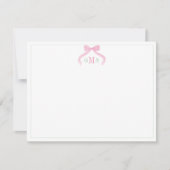 Preppy Bow Pink And Green Three Letter Monogram Bedankkaart (Voorkant)