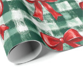 Preppy Bow Plaid Christmas Cadeaupapier (Rol Hoek)