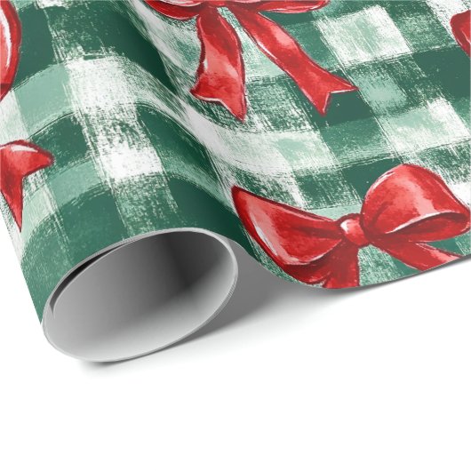 Preppy Bow Plaid Christmas Cadeaupapier (Rol Hoek)