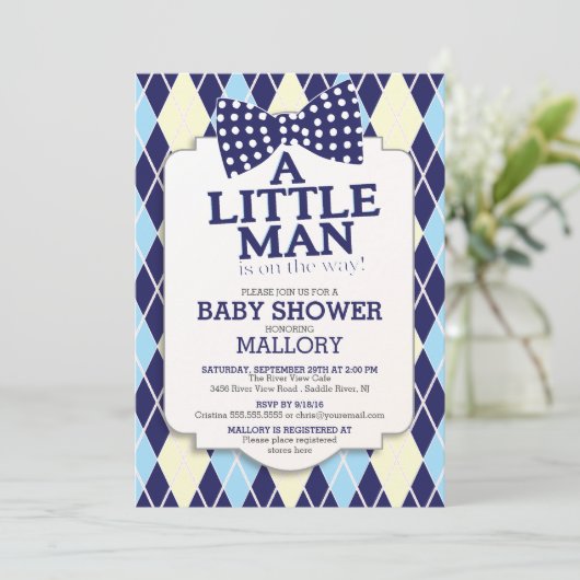 Preppy Bow Stropdas Argyle Little Man Boys Baby sh Kaart (Staand voorkant)