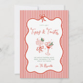 Preppy Bow Tipsy & Toasty Holiday Party Invite Kaart (Voorkant)
