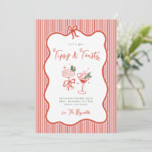 Preppy Bow Tipsy & Toasty Holiday Party Invite Kaart (Staand voorkant)