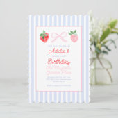 Preppy Bows & Aardbeien Berry Eerste Verjaardag Kaart (Staand voorkant)