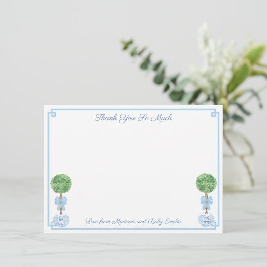 Preppy Boxwood Baby Boy Shower Sip en bekijk Afbee Bedankkaart (Staand voorkant)