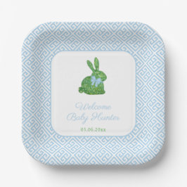 Preppy Boxwood Bunny Baby Boy Shower Papieren Bordje