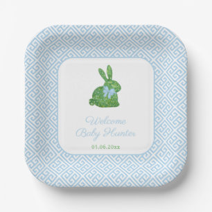 Preppy Boxwood Bunny Baby Boy Shower Papieren Bordje