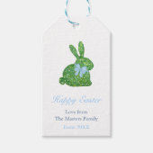 Preppy Boxwood Bunny Blue Bow Happy Pasen Cadeaulabel (Voorkant)