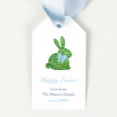 Preppy Boxwood Bunny Blue Bow Happy Pasen Cadeaulabel
