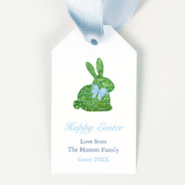 Preppy Boxwood Bunny Blue Bow Happy Pasen Cadeaulabel