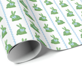 Preppy Boxwood Bunny Boy Blue Ribbon Baby shower Cadeaupapier