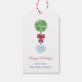 Preppy Boxwood Red Green Blue Prettige feestdagen Cadeaulabel (Voorkant)