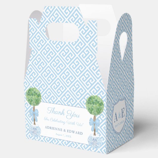 Preppy Boxwood Topiary Monogram Blue Green Wedding Bedankdoosjes (Geopend)