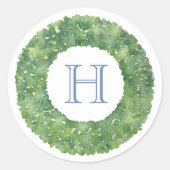 Preppy Boxwood Wreath Monogram Ronde Sticker (Voorkant)