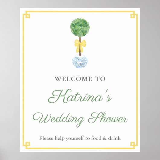 Preppy Boxwood Yellow Green Wedding Shower Welkom Poster (Voorkant)