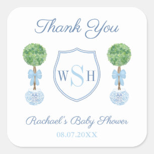 Preppy Boy Baby Shower Monogram Bedankje Favoriet Vierkante Sticker