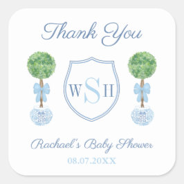 Preppy Boy Baby shower Monogram Dank je wel Vierkante Sticker