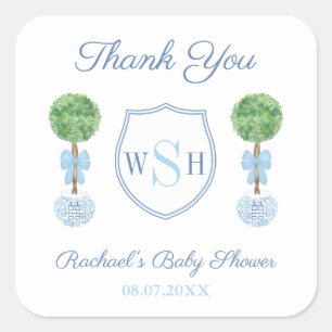 Preppy Boy Baby shower Monogram Dank je wel Vierkante Sticker