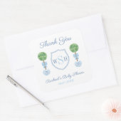 Preppy Boy Baby shower Monogram Dank je wel Vierkante Sticker (Envelop)