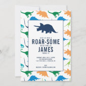 Preppy Boy Dinosaur Birthday Party Invitation Kaart (Voorkant)