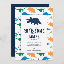 Preppy Boy Dinosaur Birthday Party Invitation Kaart