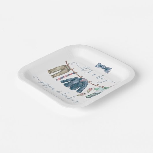 Preppy Boy waslijn Baby shower Papieren Bordje (Gebogen)