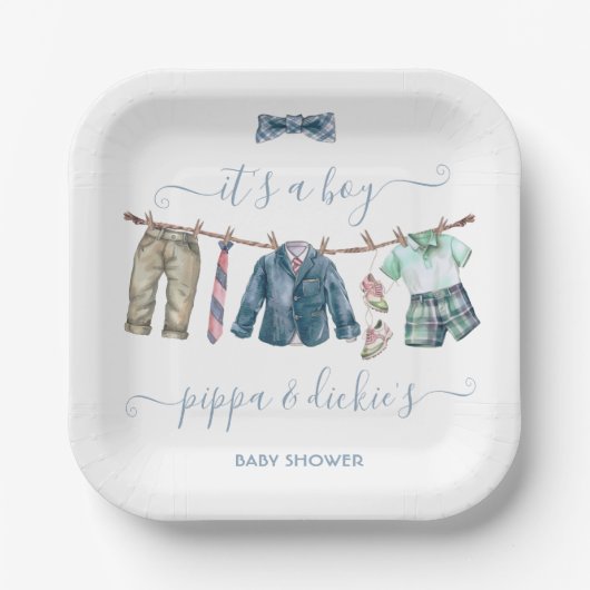 Preppy Boy waslijn Baby shower Papieren Bordje (Voorkant)