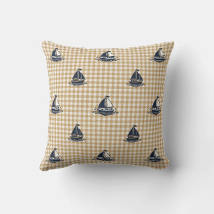Preppy Boys Zeilboot & Gingham Marine & Khaki Kussen