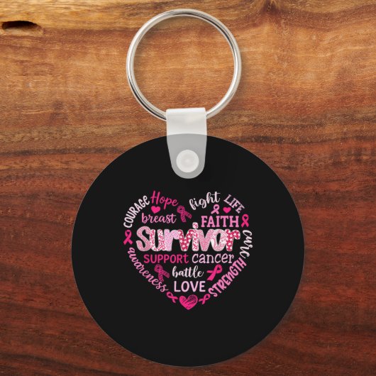 Preppy Breast Cancer Fight Suprt Hope Strength P  Sleutelhanger (Voorkant)