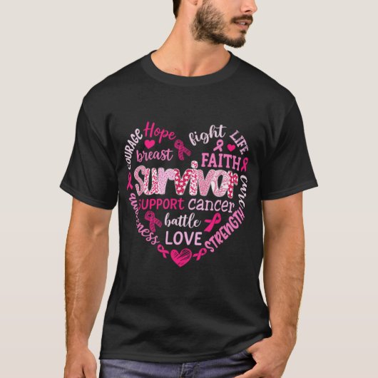 Preppy Breast Cancer Fight Suprt Hope Strength P T-shirt (Voorkant)