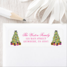 Preppy Bright Glamour Christmas Tree Address Etiket
