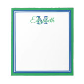 Preppy Bright Kelly Green en Deep Blue Monogram Notitieblok (Voorkant)