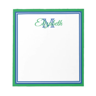 Preppy Bright Kelly Green en Deep Blue Monogram Notitieblok