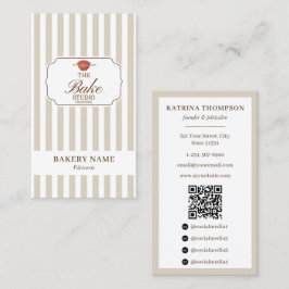Preppy Brown & Beige Strepen Bakkerij Logo QR Code Visitekaartje